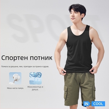 Мъжки потник от 100% памук, V-образно деколте, тънък плат (101–120 г/м²), модел XI58811, летен сезон