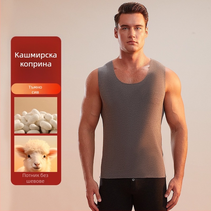 Мъжки термо елек, кашмир-полиестер смес, дебела материя 251–300 г/м², кръгла яка, подходящ за зима, пролет и есен