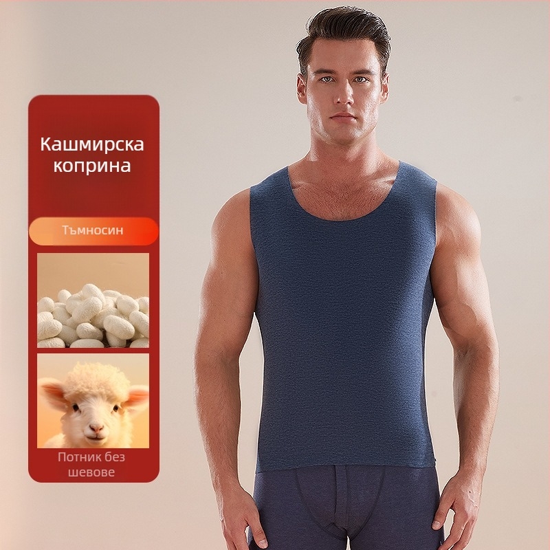 Мъжки термо елек, кашмир-полиестер смес, дебела материя 251–300 г/м², кръгла яка, подходящ за зима, пролет и есен