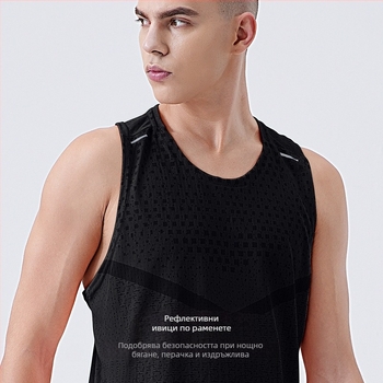 Мъжка бързосъхнеща безръкавна спортна жилетка за тичане — каре шарка, 100% полиестер, Ice Silk влагоотвеждаща, лятно облекло