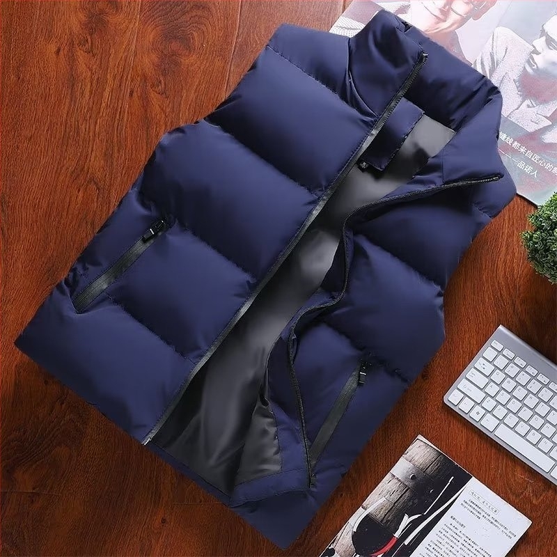 Мъжка жилетка без ръкави с полиестрова изолация и подплата, без качулка, корейски стил, странични джобове