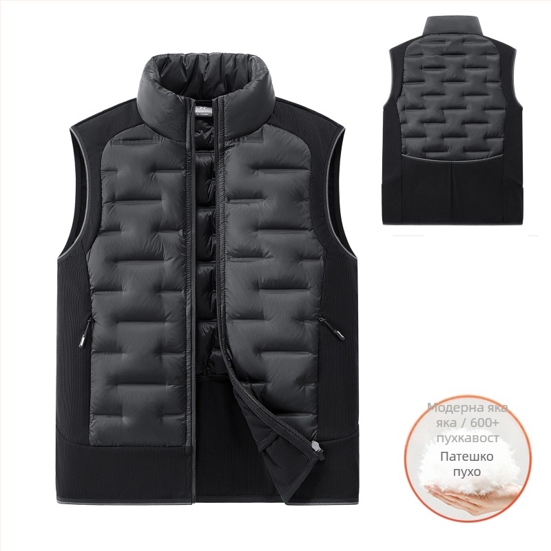 Мъжка спортна пухена жилетка със стойкова яка – 86–90% пух, пълнеж до 100 г, пълнител: патешки пух, основна материя: найлон