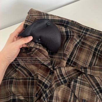 Дамска оверсайз риза в клетка с бръширана повърхност, памук-полиестер; принт: клетка; стил: кардиган и градски; ръкав: дълъг; дължина: нормална