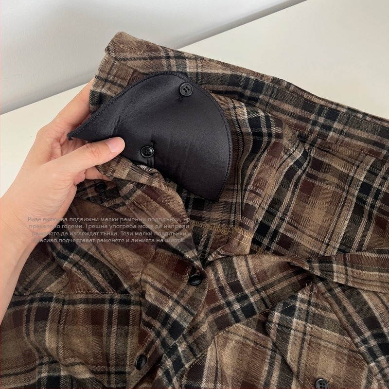 Дамска оверсайз риза в клетка с бръширана повърхност, памук-полиестер; принт: клетка; стил: кардиган и градски; ръкав: дълъг; дължина: нормална