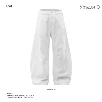 Дънки с широки крачоли, уличен стил, средна талия, 100% памук, дизайн с колажни елементи, годни за всички сезони