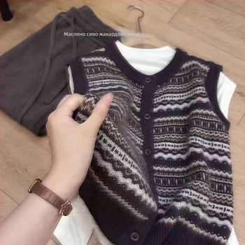 Chenille жакардов жилет за жени с поло яка, стандартна дължина, съдържание на спандекс под 30%