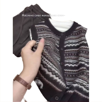 Chenille жакардов жилет за жени с поло яка, стандартна дължина, съдържание на спандекс под 30%