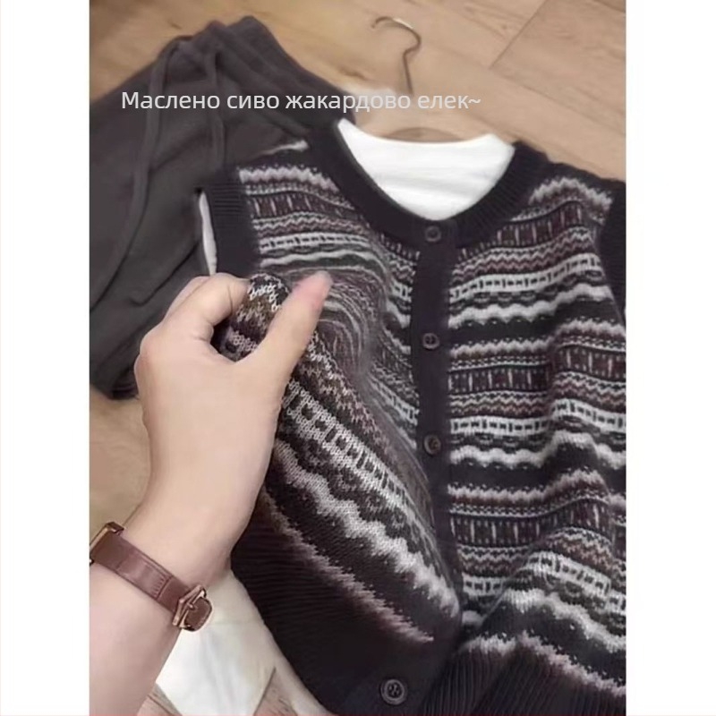 Chenille жакардов жилет за жени с поло яка, стандартна дължина, съдържание на спандекс под 30%