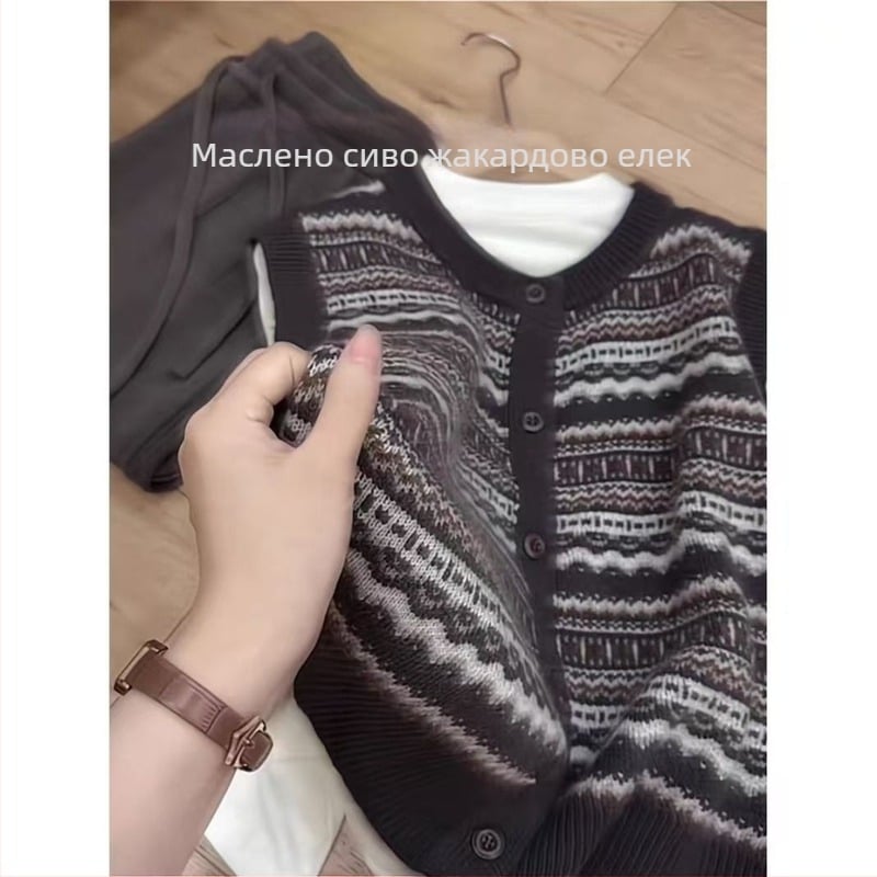 Chenille жакардов жилет за жени с поло яка, стандартна дължина, съдържание на спандекс под 30%