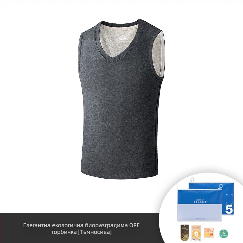 Мъжка термо жилетка от вискоза, флисово подплатена, двойнослойна, кръгло деколте, кадифено усещане