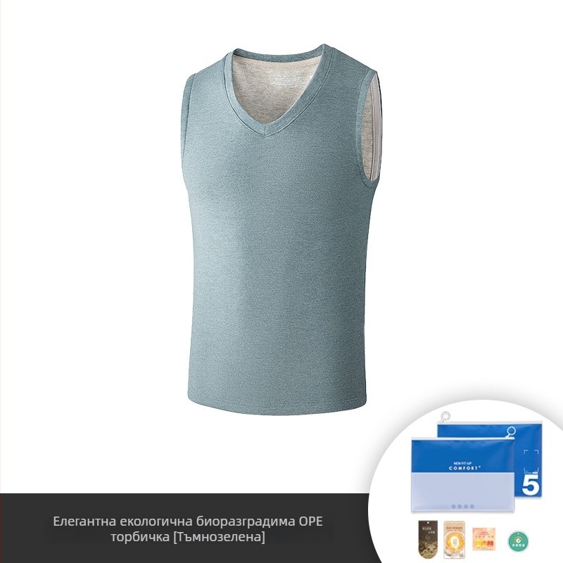 Мъжка термо жилетка от вискоза, флисово подплатена, двойнослойна, кръгло деколте, кадифено усещане