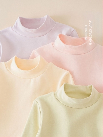 Детски базов топ с дълъг ръкав, корейски стил, 95% памук, brushed мека текстура, без качулка, за зимно-есенно-пролетно носене