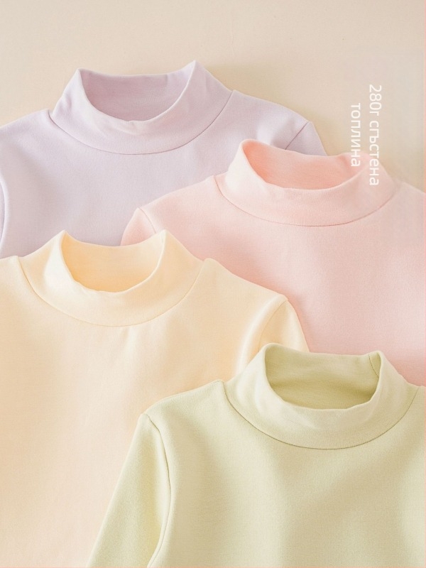 Детски базов топ с дълъг ръкав, корейски стил, 95% памук, brushed мека текстура, без качулка, за зимно-есенно-пролетно носене