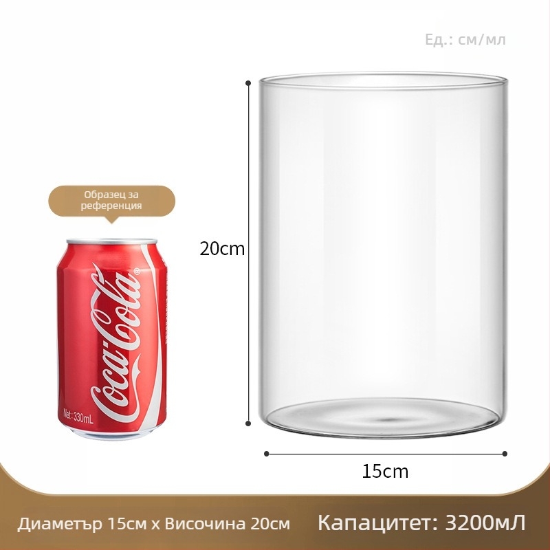 Прозрачна стъклена ваза за микро ландшафт, цилиндричен дизайн, боросиликатно стъкло, обработка и персонализация: Да, Thick Glass