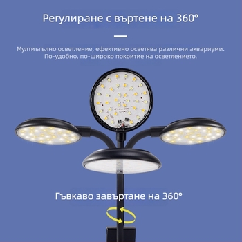 Осветление за аквариум с LED – 6W, USB клип-он, 360° осветление, против водорасли, водоустойчиво, ABS корпус