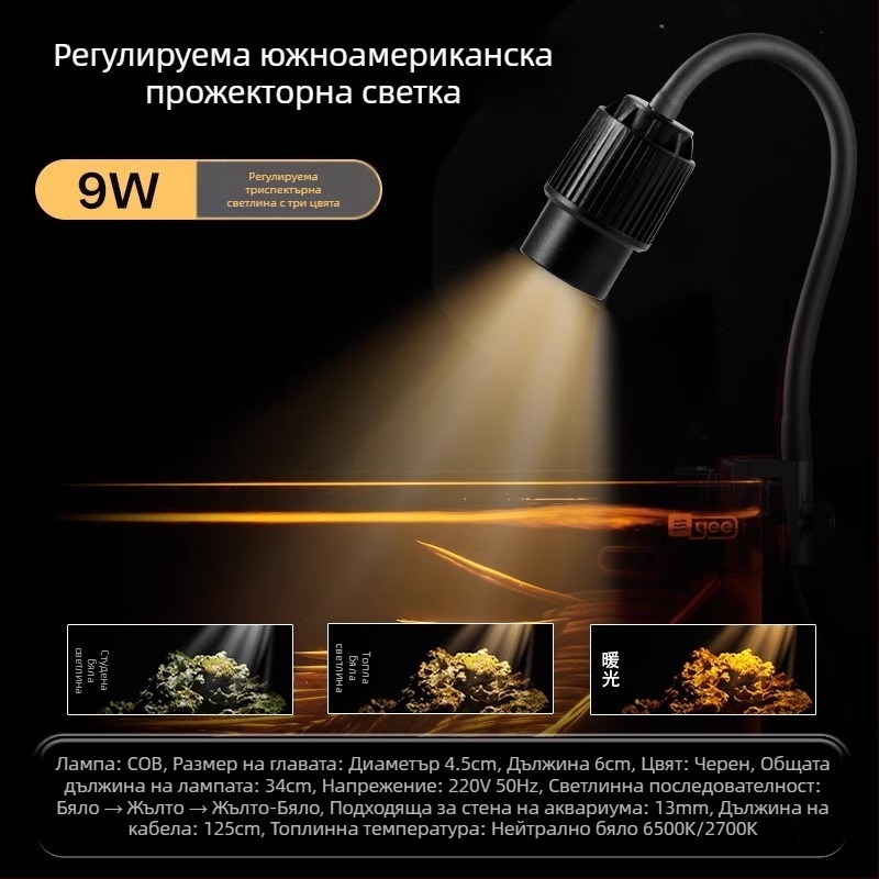 Аквариумна LED клип лампа с регулируем фокус за осветление (Марка: yee; Мощност: 3W-50W; Тегло: 600 g; Материал: PC огнеустойчив; Функция: осветление)