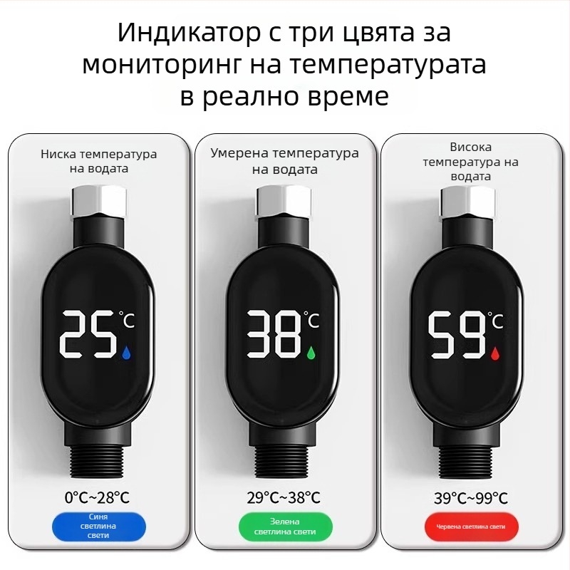 Душ-термометър с LED дисплей, интелигентен сензорен екран, цифрово показание на температурата, резолюция 1 градус, налична персонализация