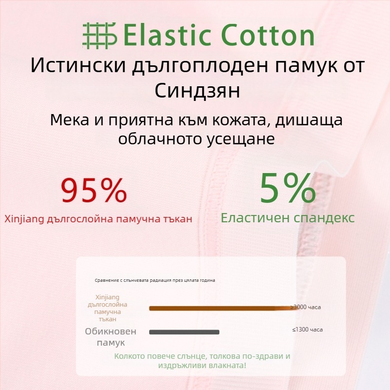 Дамски менструални памучни бикини с средна талия, против протичане, с удължен чатник и подплата от модал