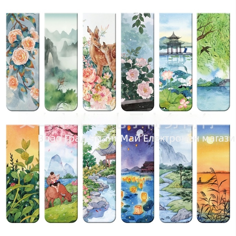 Магнитен маркер за книга с античен стил, миниатюрен дизайн, серия от 12 маслени картини