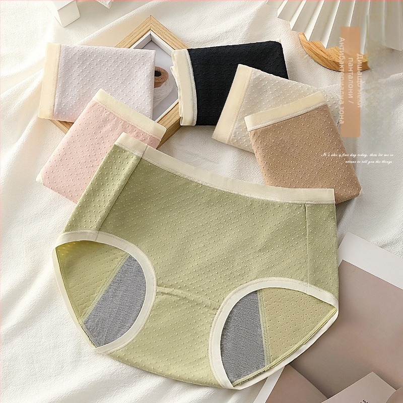 Памучно менструално бельо за жени, средна талия, против изтичане, дишащо, удобно