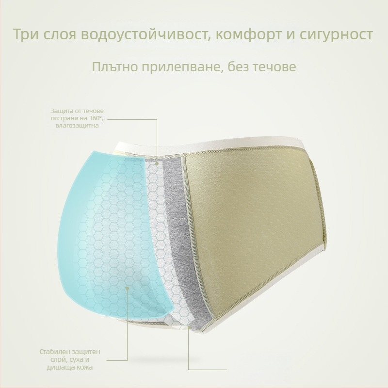 Памучно менструално бельо за жени, средна талия, против изтичане, дишащо, удобно