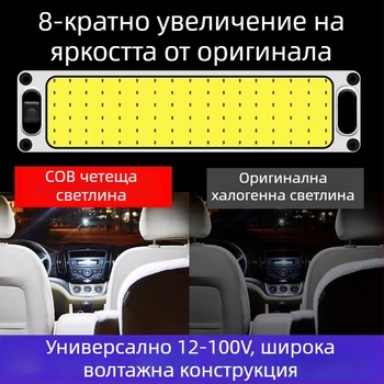LED таванно осветление за автомобили и камиони — COB LED, вход 12-85V, 54/87/108 светодиода, размери 28×6.5×2.9 cm