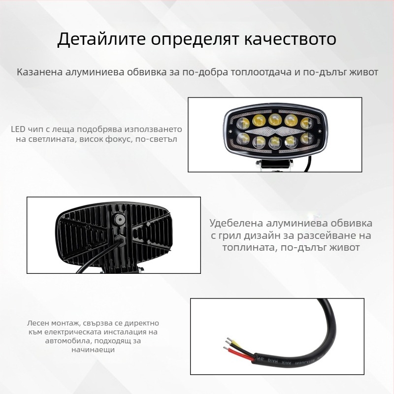 LED прожектор за автомобилен покрив, алуминиев корпус, модел work135, напрежение 10–60V, живот 50000h, универсална съвместимост