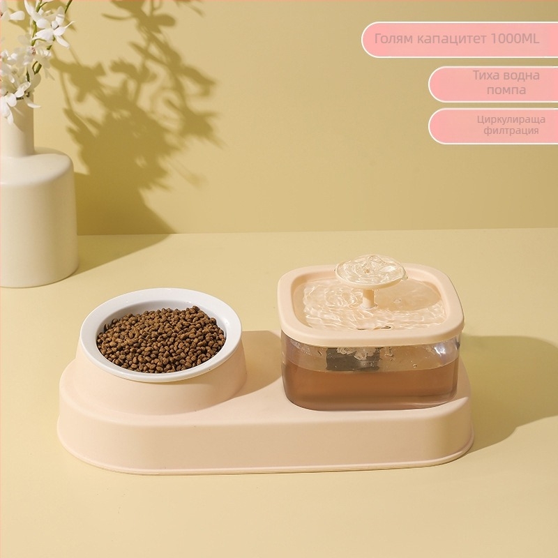 KUCHI Автоматичен воден диспенсър за домашни любимци с разделяне на суха и мокра вода и купа от неръждаема стомана