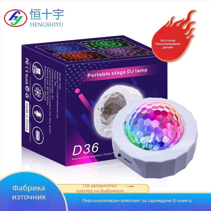 Автомобилен интериор USB RGB LED атмосфера светлина с гласово управление и музикален ритъм, модел D36, 3W, 5V, 1A, PC корпус