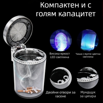 Автомобилен пепелник за монтаж, подвесен стил, с капак и LED светлина (Материал: Пластмаса; Марка: Golden fire ant; Модел: 002; Тегло: 150 г; Производствен процес: Литейно)