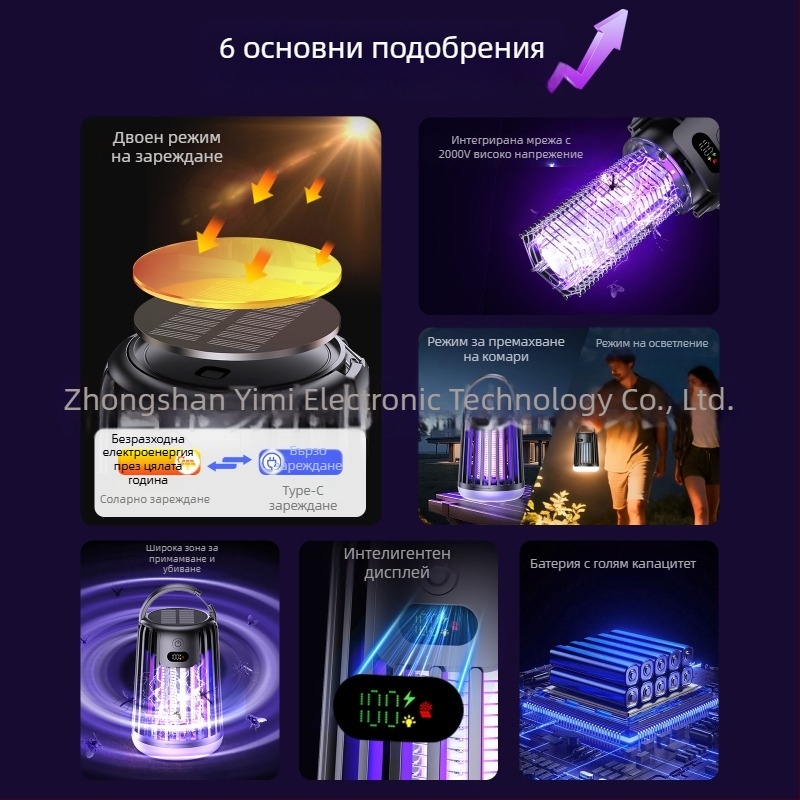 Лампа за унищожаване на комари - LED, презареждаема, бионичен привличач, алуминиева мрежа, за 21-30 м²