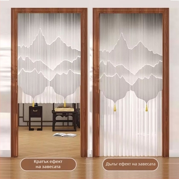Дверна завеса с дантела, против комари, поверителност за всекидневна/спалня – полиестер, флорална шарка, модерен минимализъм, Пролет 2025