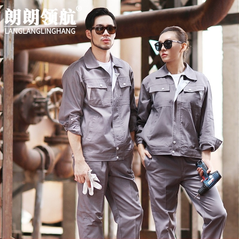 Мъжки дълъг ръкав памучен работен костюм за пролет и есен — износоустойчив и дишащ, работна униформа за цехове