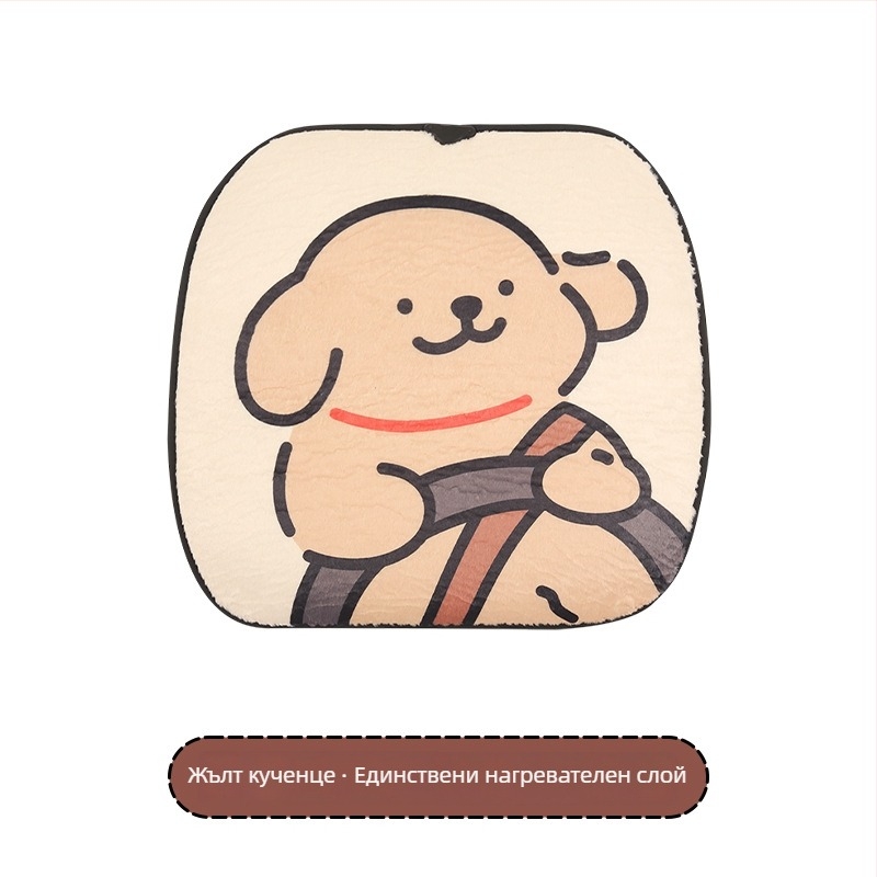 USB подгряваща седалка за автомобил – зимно пухено карикатурно покритие, пълнеж спондж, повърхност полиестер, подходяща за автомобил или офис стол