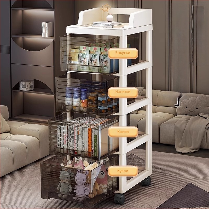 Съхранителен шкаф, шест нива с чекмеджета, подвижен, на пода, пластмасов