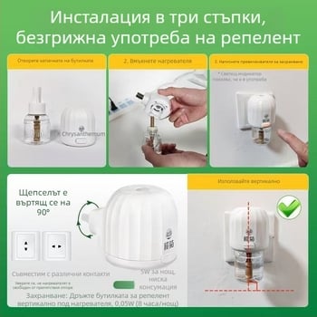 Електрическо средство за отблъскване на комари - без мирис, течна формула, Olive Chrysanthemum, комплект 6 бутилки с устройство