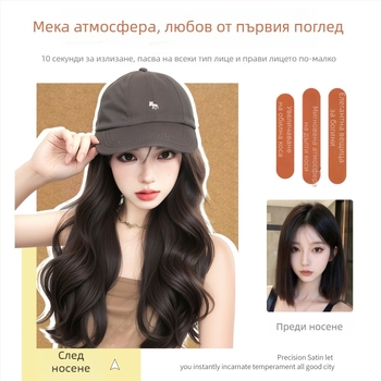 Женска интегрирана шапка-перука с дълга права коса — шапка-перука, дълга права коса, челка: права, коса от високотемпературна синтетика, не може да се боядисва