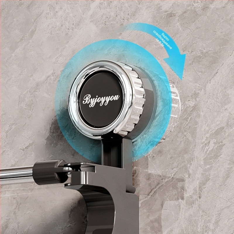 Jiuyue Въртящ се държач за кърпи с вакуумна чашка, двойна пръчка, телескопичен дизайн, без пробиване, двойно слой окачване