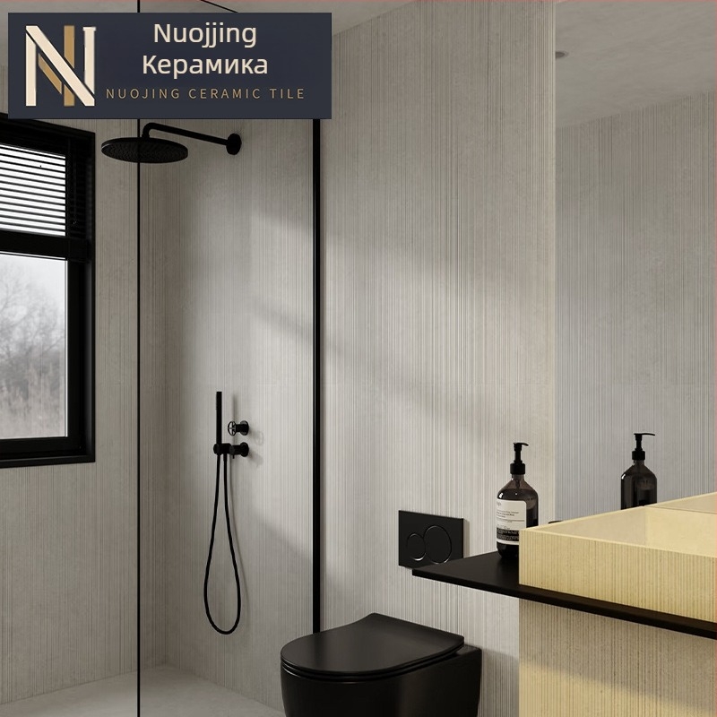 Интериорна стенна плочка с канален модел, матово покритие, антихлъзгаща повърхност, модерен минималистичен стил, плочка с имитация на антична плочка, за всекидневна