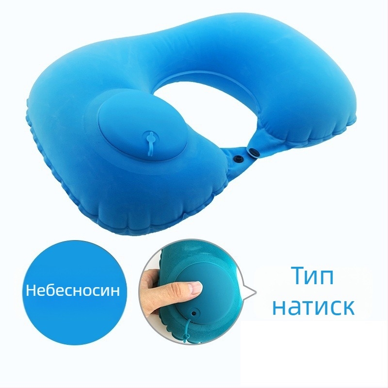 У-образена надуваема възглавница за шия – универсална, Qianchuan A3257, въздухопълнена, флокирана тъкан