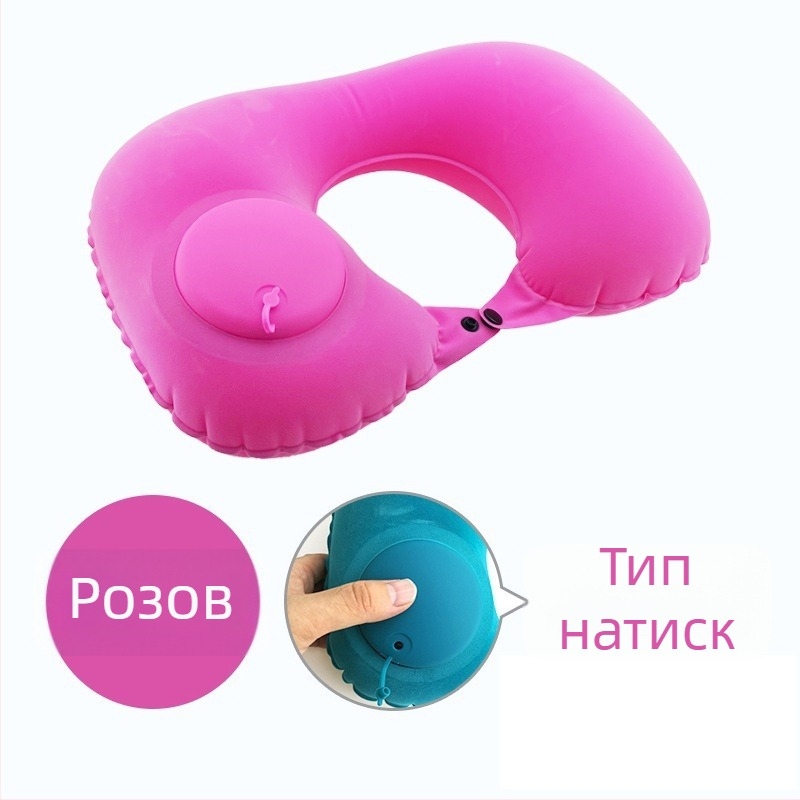 У-образена надуваема възглавница за шия – универсална, Qianchuan A3257, въздухопълнена, флокирана тъкан