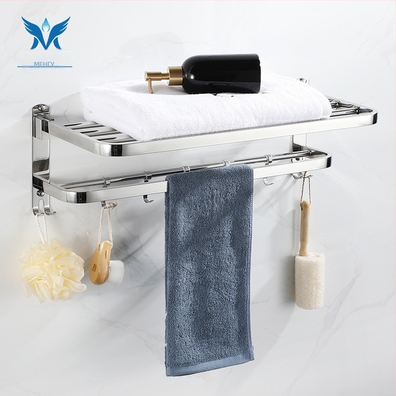 Закачалка за кърпи от неръждаема стомана, полирана повърхност, двупластова, сгъваема, товароподемност 20–30 кг