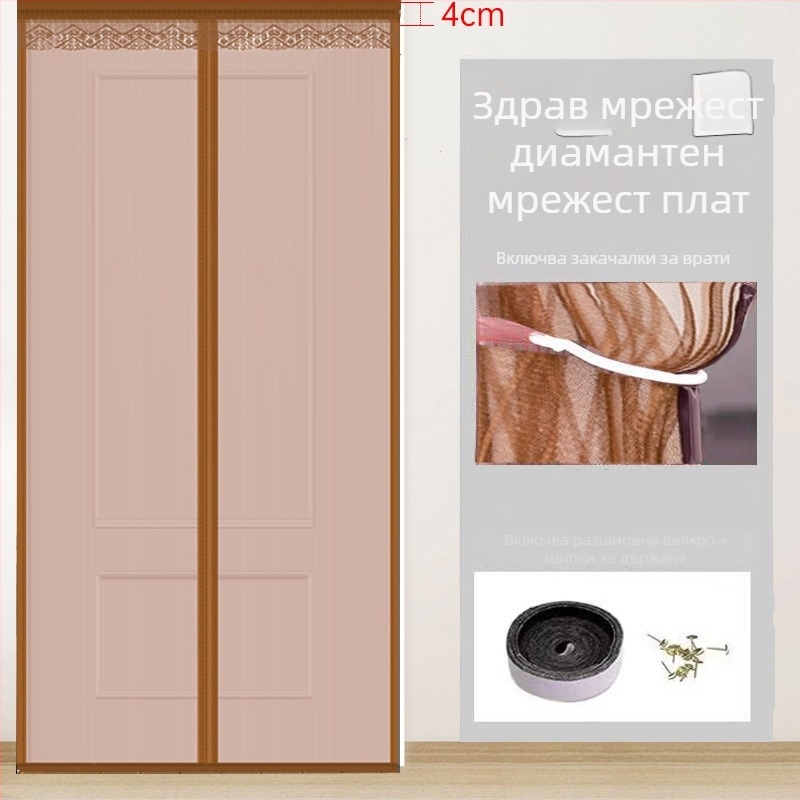 Мрежеста завеса за врата за спалнята, модерен минималистичен стил, принт с растения