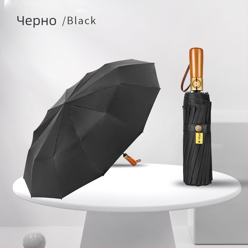 Сгъваем чадър с дървена дръжка, 24 ребра, автоматично отваряне и затваряне, възможност за печат на лого, UV защита UPF50+