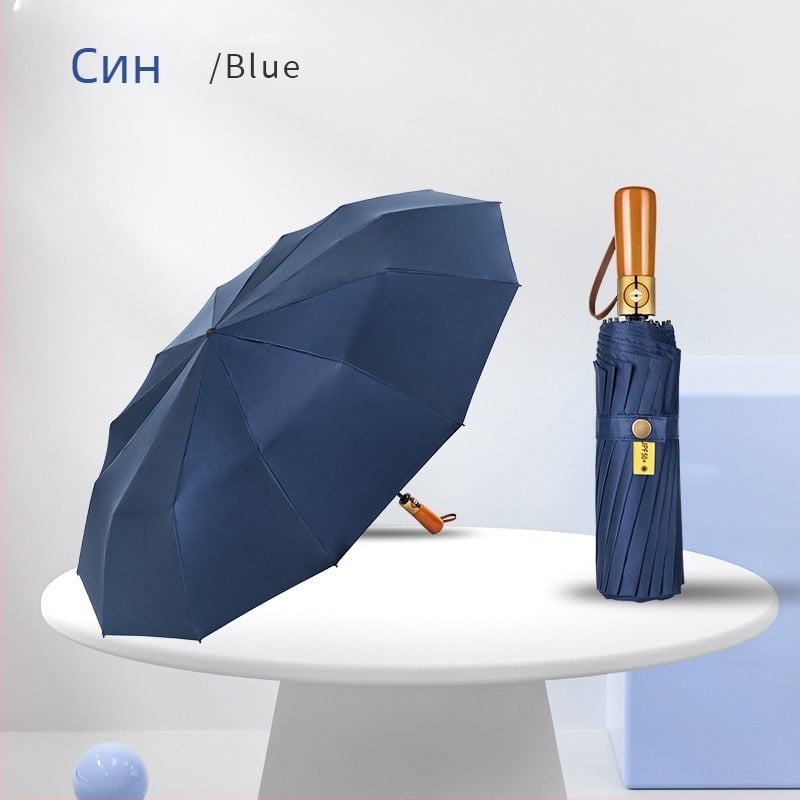 Сгъваем чадър с дървена дръжка, 24 ребра, автоматично отваряне и затваряне, възможност за печат на лого, UV защита UPF50+