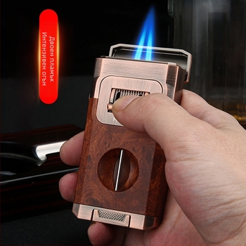 Запалка за пури Xintai от неръждаема стомана, ветроустойчива, с вграден нож за пури и държач за пури, електроплатинено покритие