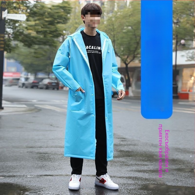 Мъжко дъждовно пончо с удължена двойна качулка, цип в гърба, пълна защита на тялото, EVA плат, за възрастни