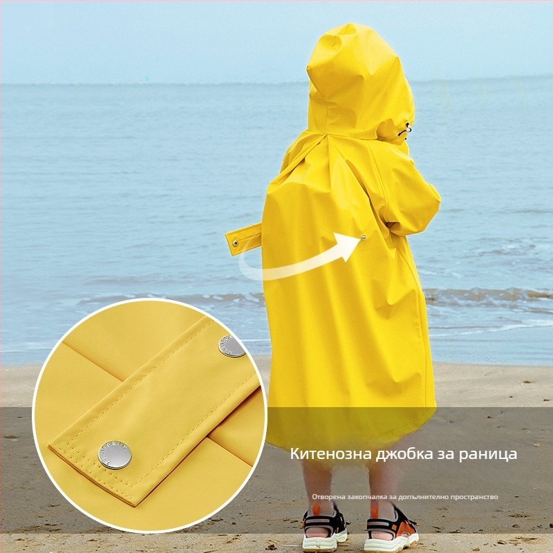 Детски пончо-дъждобран за училище, карикатурен стил, водоустойчив PU слой, трикотажна материя, персонализирано лого