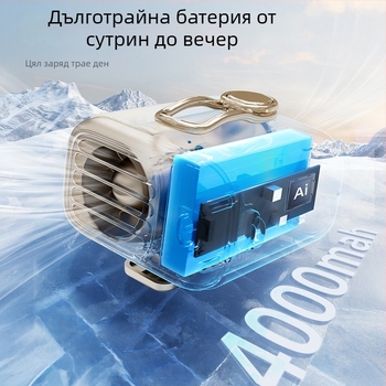 MINI вентилатор за талия – преносим клип за талията, за носене и за бюро; 5 скорости на въздуха; безчетков мотор; вградена батерия 4000–6000 mAh; USB зареждане; шум под 36 dB