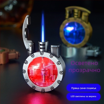 Метална бутанова ветроустойчива LED запалка – ретро кръгъл дизайн, печатано лого, опаковка 100 броя